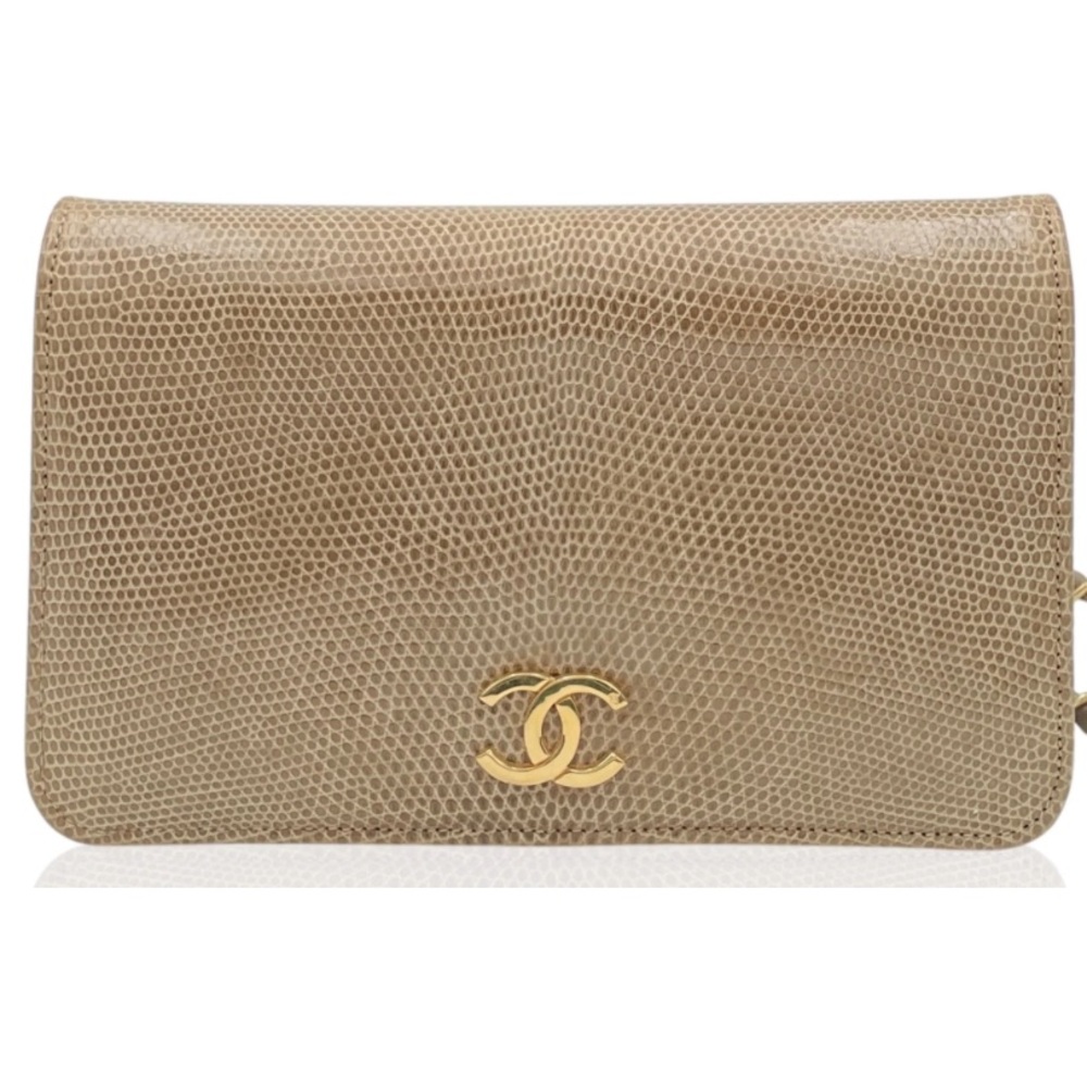 Chanel 1986 WOC Classic Flap and Clutch Khaki Faux Lizard Skin Bag